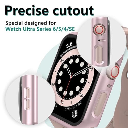 Bigqin 5 Pièces Coque Compatible avec Apple Watch Series 6/5/4 SE/SE2/SE3 44mm, Film Protection d'écran Trempé Coque, Protection Complète Anti-rayures,Transparent, Noir, Argent, Rose, Officiel thumbnail 3
