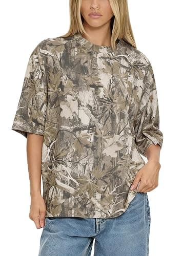 calbatic Camo Print Oversized T Shirts for Women Short Sleeve Graphic Print Crew Neck Baggy Shirts Cute Tunic Tee Tops thumbnail 5