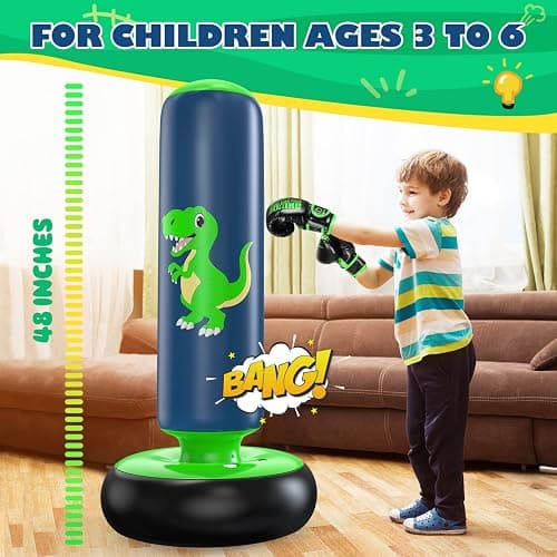 QPAU Inflatable Punching Bag, 48 Inch Stable Inflatable Boxing Bag for 3-6 Kids,Dinosaur Toy & Gifts for Boys and Girls, Kids Boxing Set for Practicing Karate, Taekwondo thumbnail 4