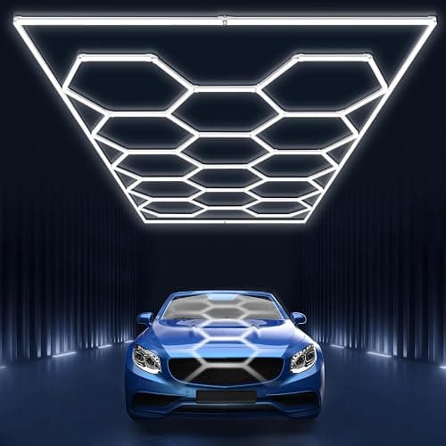 Garage Lights Hexagon led Lights DIY Ceiling LED Shop Light 91630LM for Basement Warehouse Workshop Barbershop Car Care Wash Room Auto Beauty Gym Exhibition Hall 14 Grids with Rectangle Frame 6500K - Image 1