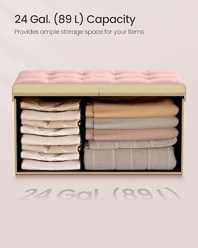 SONGMICS Mazie Collection - 30 Inches Storage Ottoman, Foldable Storage Bench with Flipping Lid, 660 lb Load Capacity, for Entryway, Living Room, Bedroom, Velvet Fabric, Jelly Pink ULSF048SA03 thumbnail 6