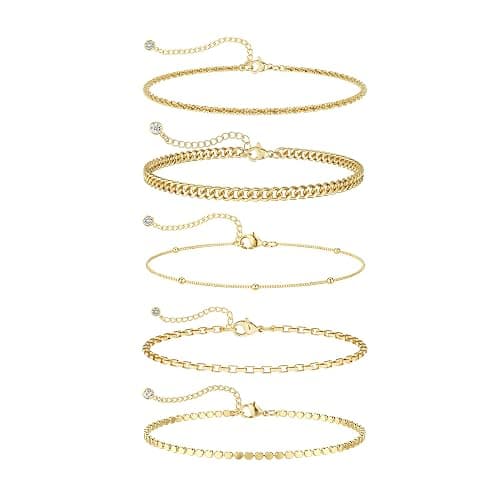 DEARMAY Waterproof Gold Plated Bracelets Set for Women Trendy, Dainty 14K Gold Jewelry Fashion Stackable Tennis Beaded Figaro Herringbone Paperclip Link Bracelet Pack Stack Gifts for Women - Image 1