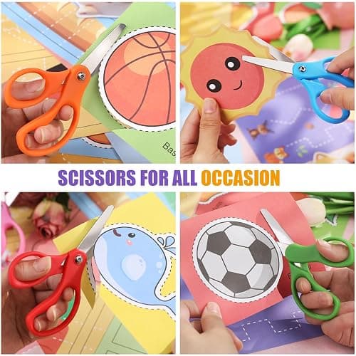 BURVAGY 12 Packs 5" Small School Student Blunt Tip Craft Kids Scissors, Stainless Steel Blades Comfort Grip 5 Inch Safety Scissors Bulk for Children Toodler Cutting Paper thumbnail 8