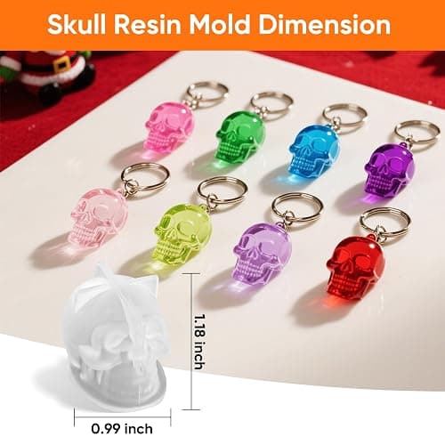 Resin Skull Molds, 8 PCS Flexible Clear Silicone Molds with Key Ring Accessory, 3D Skull Head Molds for Candle Making, Home Decor & Halloween Decoration thumbnail 3