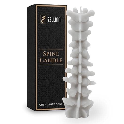 Zellinni Spine Candle for Halloween Decor - Premium Unscented Soy Candle w/Cotton Wick for Clean Burn - Goth Room Decor Vertebra Candles for Parties, Home, Rituals, Halloween Decorations Indoor - Gray - Grey white bone - Image 1