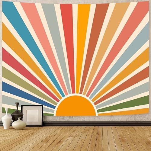 Kanuyee Boho Burning Sun Tapestry Wall Hanging, Retro 70s Abstract Vintage Geometric Rainbow Sunrise Tapestries for Bedroom Living Room Backdrop 36×48 inch thumbnail 9