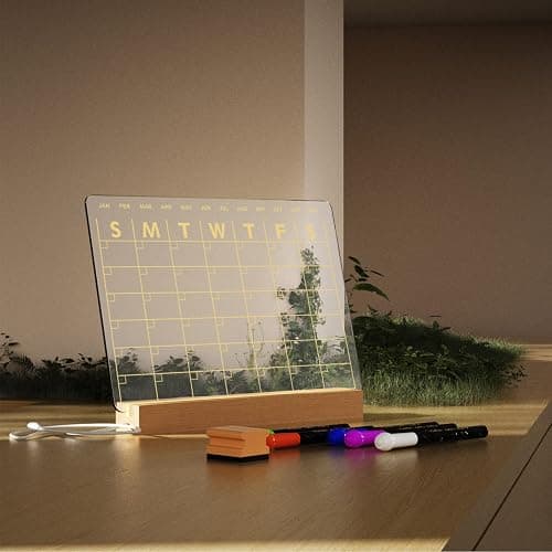 Light Up Clear Dry Erase Calendar 13 x 9 inch with 5 Markers, Acrylic Lighting Markable Calendar Board Agenda for Bedroom/Office/Home/Kitchen thumbnail 9
