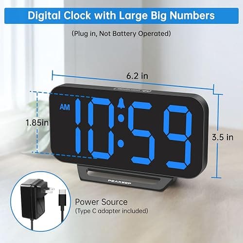 Peakeep Small Digital Alarm Clock for Bedrooms, Loud for Heavy Sleepers Adults, Dimmable Plug in Electric Large Numbers Clock Battery Backup, Slim Clock for Table Office Modern Living Room (BB) thumbnail 2