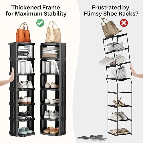 Kitstorack Vertical Shoe Rack: 8 Tiers Stackable Shoe Rack for Closet DIY Free Standing Shoe Organizer Small Shoe Shelf for Small Spaces and Narrow Spaces Plastic thumbnail 5