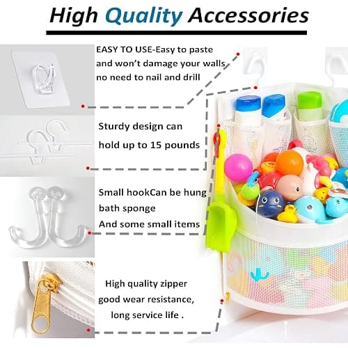 Ligereza Baby Bathtub Toy Storage 17" x 13" Bathtub Toy Holder Mesh Let Baby Bathtub Toys To Dry Faster, Bath tub Toy Organizer For 1-3 Year Old Toddler Bathtub Toys thumbnail 5