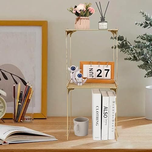 AUECOOME Locker Organizer Shelf Stackable Extra Locker Shelf for School Locker Organizer Storage Cabinet Accessories Suitable for School, Office, and Home use (1, Golden) - 1 - Golden thumbnail 2