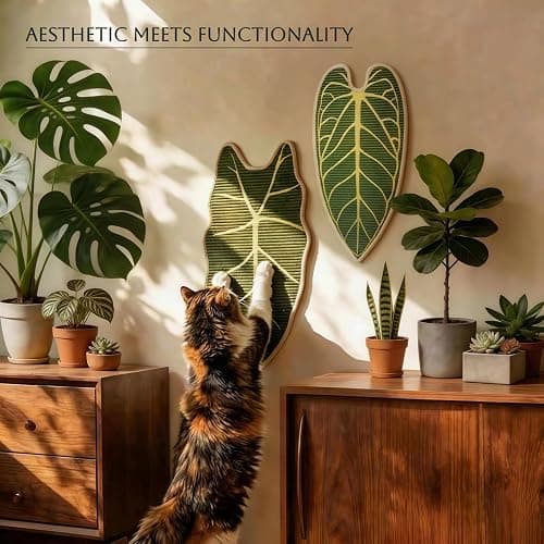 Premium Natural Sisal Botanical Leaf Cat Scratcher Mat, Extra Large Leaf-Shaped for Wall & Floor, Indoor Jungle Decor, Furniture Protector, Durable Cat Scratcher with Stylish Leaf Design (Velvet taro) thumbnail 2