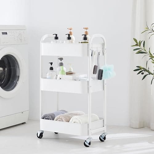 MAX Houser 3-Tier Rolling Utility Cart with Caster Wheels,Easy Assembly, for Kitchen, Bathroom (White) thumbnail 2