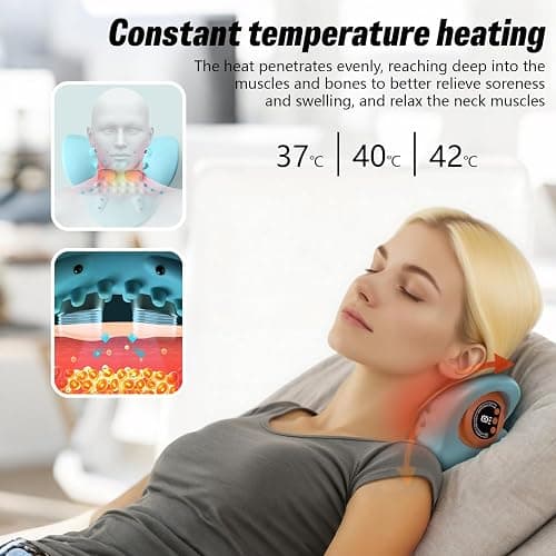 Upgraded 3-in-1 Shiatsu Neck and Back Massager with Heat,Rechargeable Portable Neck Massager,3 Adjustable Modes with Remote Control,26° Angle Cervical Traction Device for Back,Shoulder a Great Present thumbnail 5