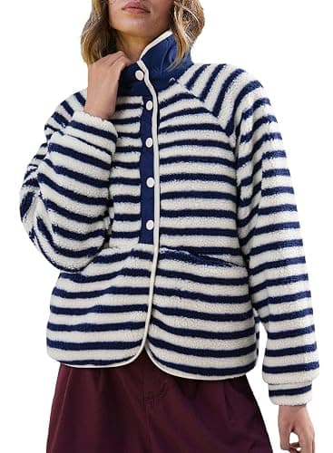 Jacket for Women 2025 Plaid Long Sleeve Lightweight Fleece Jacket Button Down Checkerboard Sherpa Coats Fall Outwear thumbnail 2