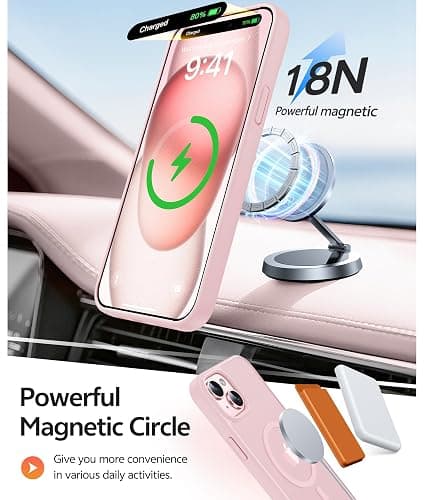 FNTCASE for iPhone 15/14/13 Case, Fit for Magsafe, Glass Screen Protector | Translucent Matte, Magnetic Phone Cases, 14FT Military Grade Drop Protection, Slim Shockproof Protective Cover, Light Pink thumbnail 3