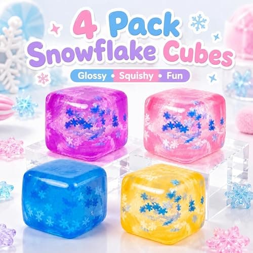 4PCS Ice Cube Squishy Toys with Snowflakes, Slow Rising Stress Cubes | Soft Sensory Fidget Squeeze Toys for Adults, Birthday Gifts, Party Favors and Desk Toys thumbnail 9