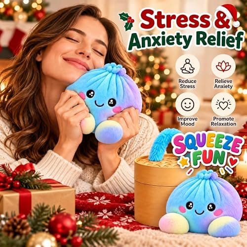 Cute Plush Dumpling Soft Rainbow Squishies with Steamer for Adults Gift | Giant Dumpling Plush Squeeze with Carry Handle, Christmas Stress Balls Slow Rebound Fidgets for Adults Anxiety Relief thumbnail 4