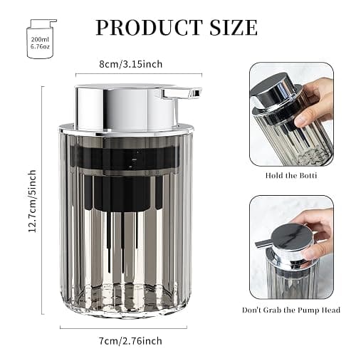 Ssiixx Foaming Hand Soap Dispenser, Bathroom & Kitchen Refillable Plastic Liquid Hand Soap Dispenser for Essential Oil,Shampoo,Dish Soap (Gray) - Gray thumbnail 2