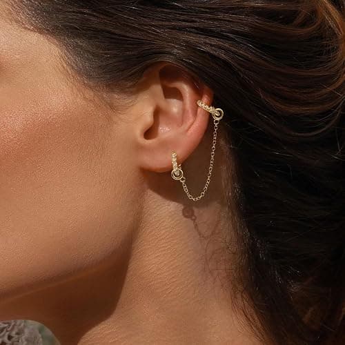 KissYan Chain Earrings for Women, 14K Gold Plated Huggie Hoop Earrings Cubic Zirconia Detachable Multi-Wear Lightweight Hypoallergenic Dainty Jewelry Gifts thumbnail 2