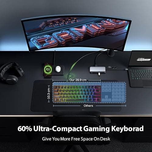 RK ROYAL KLUDGE RK61 Wired 60% Mechanical Gaming Keyboard Programmable QMK/VIA RGB Backlit 61 Keys Ultra-Compact Hot Swappable Brown Switch Black thumbnail 5