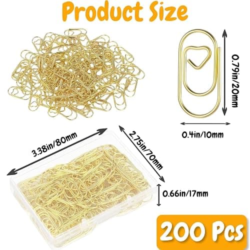 200Pcs Small Gold Heart Paper Clips, Love Heart Shaped Paper Clips Cute Metal Heart Shaped Paperclips for Office School Wedding Decorations Desk Organizer Supplies thumbnail 3