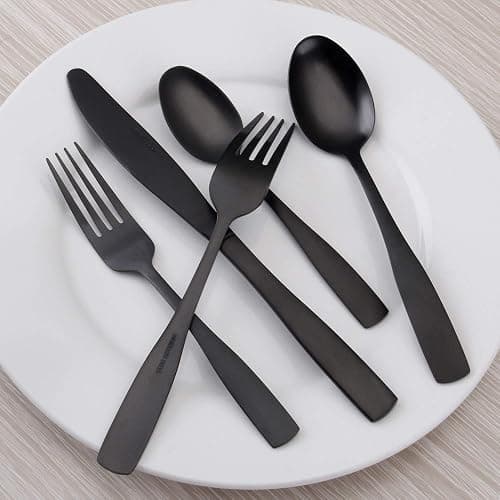Matte Black Silverware Set, Satin Finish 20-Piece Stainless Steel Flatware set, Tableware Cutlery Set Service for 4, Utensils for Kitchens, Dishwasher Safe thumbnail 2