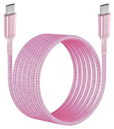 Long USB C to USB C Cable 15 ft Pink, 60W Fast Charging, USB Type C Charger Cord for iPhone 15/15 Pro,iPad Pro Air 12.9 4th, MacBook Pro, PS5, Samsung Galaxy S23 S22, Note 20 10 Ultra, Google Pixel 7 - Image 1