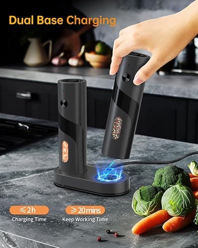 CIRCLE JOY Electric Rechargeable Salt and Pepper Grinder Set Top-Refill Automatic Pepper Mill Grinder with Charging Base, Adjustable Coarseness, Easy Filling Larger Capacity with Led for Home Kitchen thumbnail 3