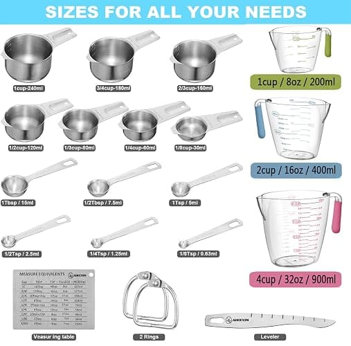 AIKEXIN 20-Piece Measuring Cups and Spoons Set, Nesting Stainless Steel Measuring Cups Spoons with Plastic Measuring Cup for Dry and Liquid Ingredients, Kitchen Cooking & Baking Gadgets thumbnail 9