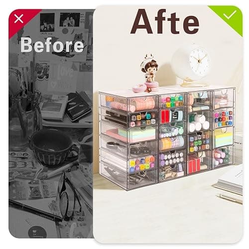 VZKAH Clear Acrylic Desk Organizer with 20 Drawers, 4 Modular Units | 4-piece clear drawer set for office supplies, crafts, makeup, and small daily items on desks, vanities, counters thumbnail 5