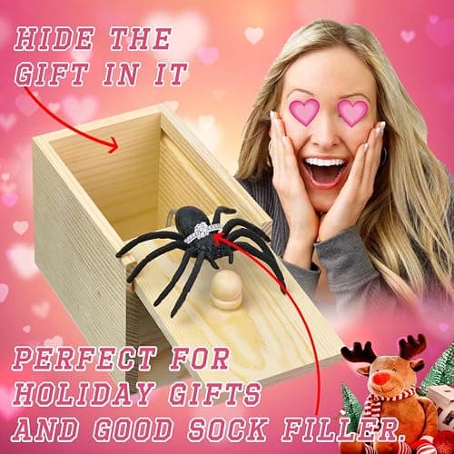PARNIXS Wooden Surprise Spider Prank Box，Handcrafted Spider in a Box for Adults and Kids，Fake Realistic Spiders Toy,Hilarious April Fools Day or Christmas Surprise Toy and Gag Gift Practical Joke thumbnail 4