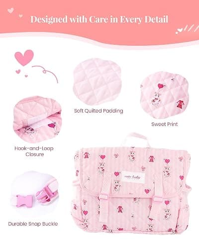 BABESIDE 9 Pcs Reborn Doll Accessories for 17-22 Inch Dolls, Diaper Bag | Diaper Bag Set with 2 Diapers, Changing Pad, Bottle, Tissue and Care Set, Great for Children's Pretend Play thumbnail 5
