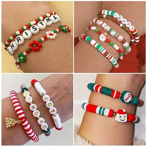 2294pcs Clay Beads for Bracelets - 5 Color Red Green Heishi Polymer Clay Beads for Jewelry Making Supplies - Charm, Friendship Bracelet Making Kit for Christmas Day thumbnail 6