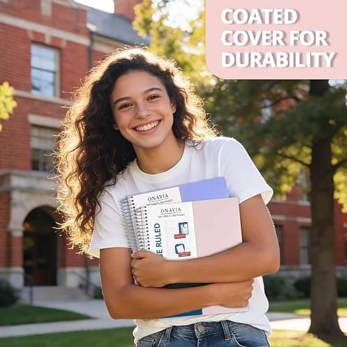 ONAVIA 5 Subject Spiral Notebook College Ruled, 400 Pages, Beige | 200 Sheets, 9 x 11 in, 6 Pack Waterproof Plastic Cover, Durable, School Notebooks, Classroom, Teachers thumbnail 2