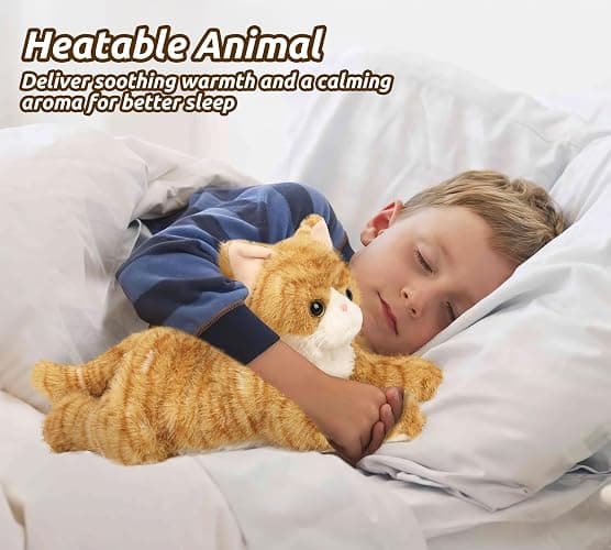 Orange Tabby Cat Stuffed Animals, Microwavable Stuffed Animal Adorable Fluffy Cat Plush for Warmth & Comfort, Heatable & Coolable Lavender Scent Cat Toys, Cute Soft Plushies Cat Gifts for Kids & Adult thumbnail 9