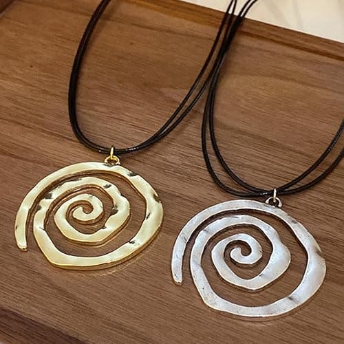 POYAMUSE Chunky Spiral Swirl Necklace - Aesthetic Grunge Jewelry for Trendy Looks, Boho Choker Necklace - Bohemia Jewelry for Women - B-Silver thumbnail 5