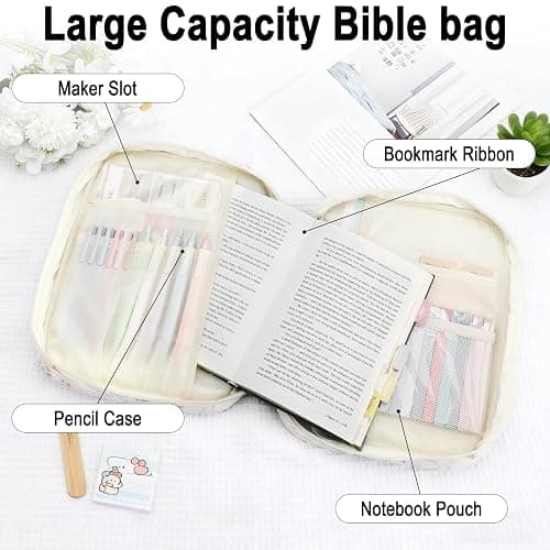 Bible Cover Case Study Supplies for Women Gifts Large Bible Cover with Highlighters Pens Tabs Cute Quilted Carrying Case Bible Journal Kit Accessories Christian Gifts Bible Sticky Notes A thumbnail 6