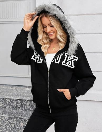Pinclodly Zip Up Hoodie Women Men Long Sleeve Fleece Cute Hoodies Y2K Letter Print Sweatshirts Jackerts thumbnail 5