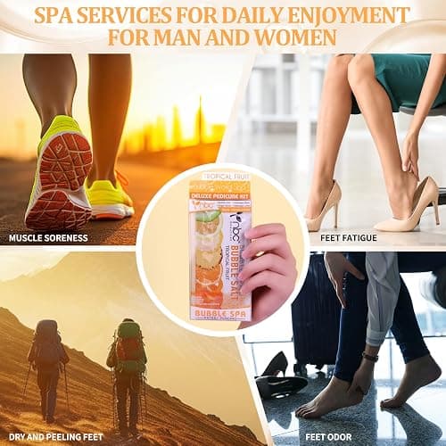 nbc BeautiLab Pedicure Kit Foot Soak Set: Bubble Salt, Sugar Scrub, Massage Mask, Massage Lotion in a Box, 4 Step Foot Spa Kit for Dry Feet,Tired Feet（3 Set Tropical Fruit) thumbnail 7