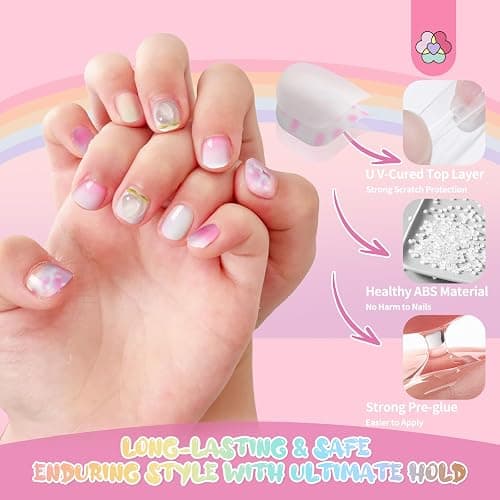SAVILAND 3D Press on Nails for Kids: 7 Pack Kids Press on Nails for 5-9 Years Pre Glue Full Cover Short Kid Fake Nails Stick On Children Artificial False Nail Tips Fingernails Christmas Gifts for Kid thumbnail 5
