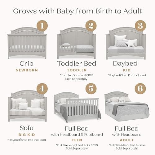 Delta Children Perry 6-in-1 Convertible Crib - Greenguard Gold Certified, Moonstruck Grey thumbnail 5