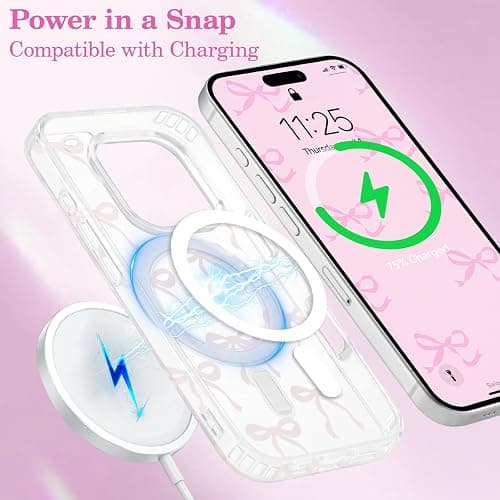 UEEBAI Magnetic for iPhone 16 Pro Max Case, Bow Case Compatible with MagSafe, Wireless Slim Clear Ribbon Aesthetic Phone Cover Anti-Yellowing Shockproof Protective Cover for Women Girl - Pink thumbnail 4