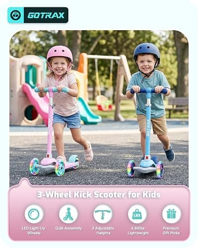 Gotrax KS1 Kids Kick Scooter, 3 Wheels for Boys & Girls 2-8, Gifts | LED Light-Up Wheels, 3 Adjustable Handlebar, Easy Assembly, Lightweight, Wide Anti-Slip Deck, Lean to Steer, Max Load 110 lbs thumbnail 2