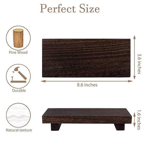 zoocatia Small Wood Tray Pedestal Stand Farmhouse Bathroom Decor Decorative Wooden Riser Kitchen Soap Dish Holder for Vanity, Counter, Sink, Dark Brown thumbnail 3