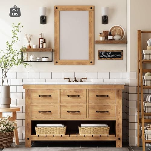 QEEIG ‎Bathroom Shelves Over Toilet - Paper Storage Wall Mounted Farmhouse Decor Decorations Aesthetic Décor Sign Small Floating Shelf 2+1 Set 16 inch, Rustic Brown (020BN) thumbnail 4