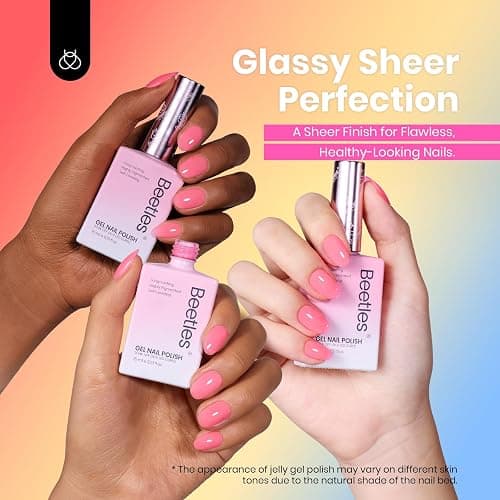 Beetles Jelly Gel Nail Polish Set, 6 Colors Hema Free Summer Neon Gel Polish Yellow Pink Red Blue Purple Orange 15ML Full Size Sheer Translucent Effect Soak Off UV Colorful Bottle Gel Gift for Women thumbnail 7