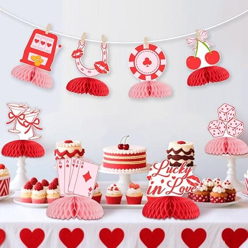 Kreatwow Vegas Bachelorette Party Decorations Red Casino Lucky In Love Honeycomb Centerpieces 8Pcs Casino Table Decoration Cocktail Cherry Vegas Bridal Shower Decor Game Night Poker Dice Party Supply thumbnail 3