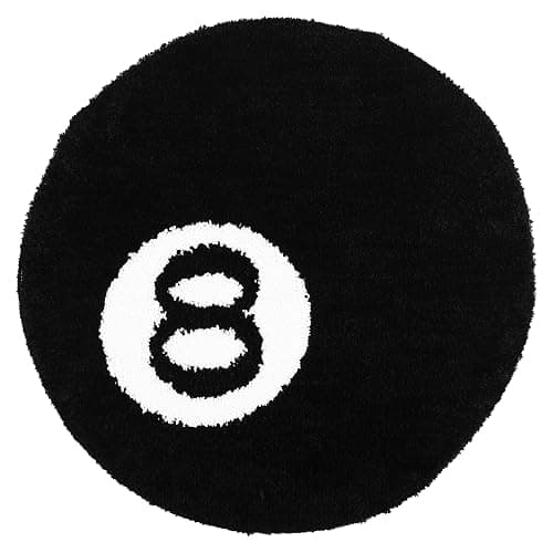 Gatphy 8 Ball Rug Simulation Billiards Round Rugby Decorative Carpet 60CM 80CM Absorbent Non Slip Soft Bath Mat Machine Washable for Living Room Party Decorations (Black, 60X60) - Image 1