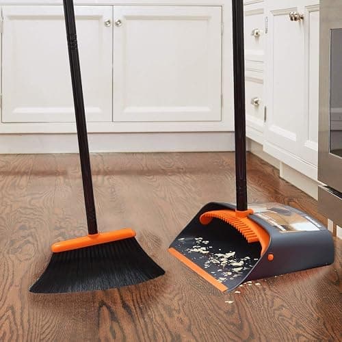 TreeLen Broom and Dustpan Set with 52" Long Handle for Home Kitchen Room Office Lobby Floor Use Upright Stand Up Stand Up Broom with Dustpan Combo thumbnail 2